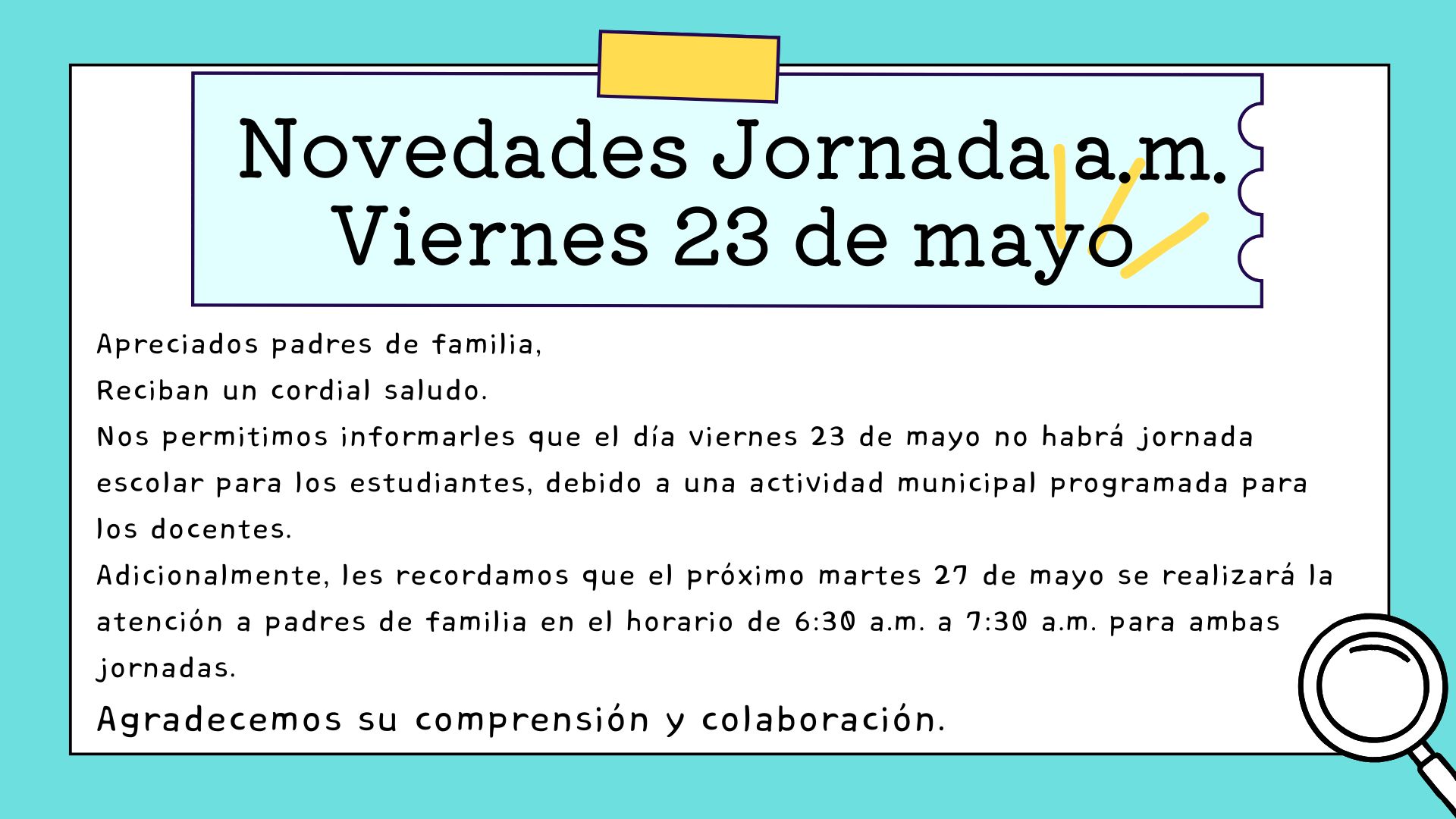 Novedades Jornada am, Viernes 23 de mayo